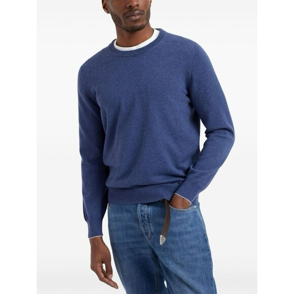 Thomas Dean Sweater Mens Large Blue Lightweight Merino Wool Pullover Crewneck - Picture 1 of 6